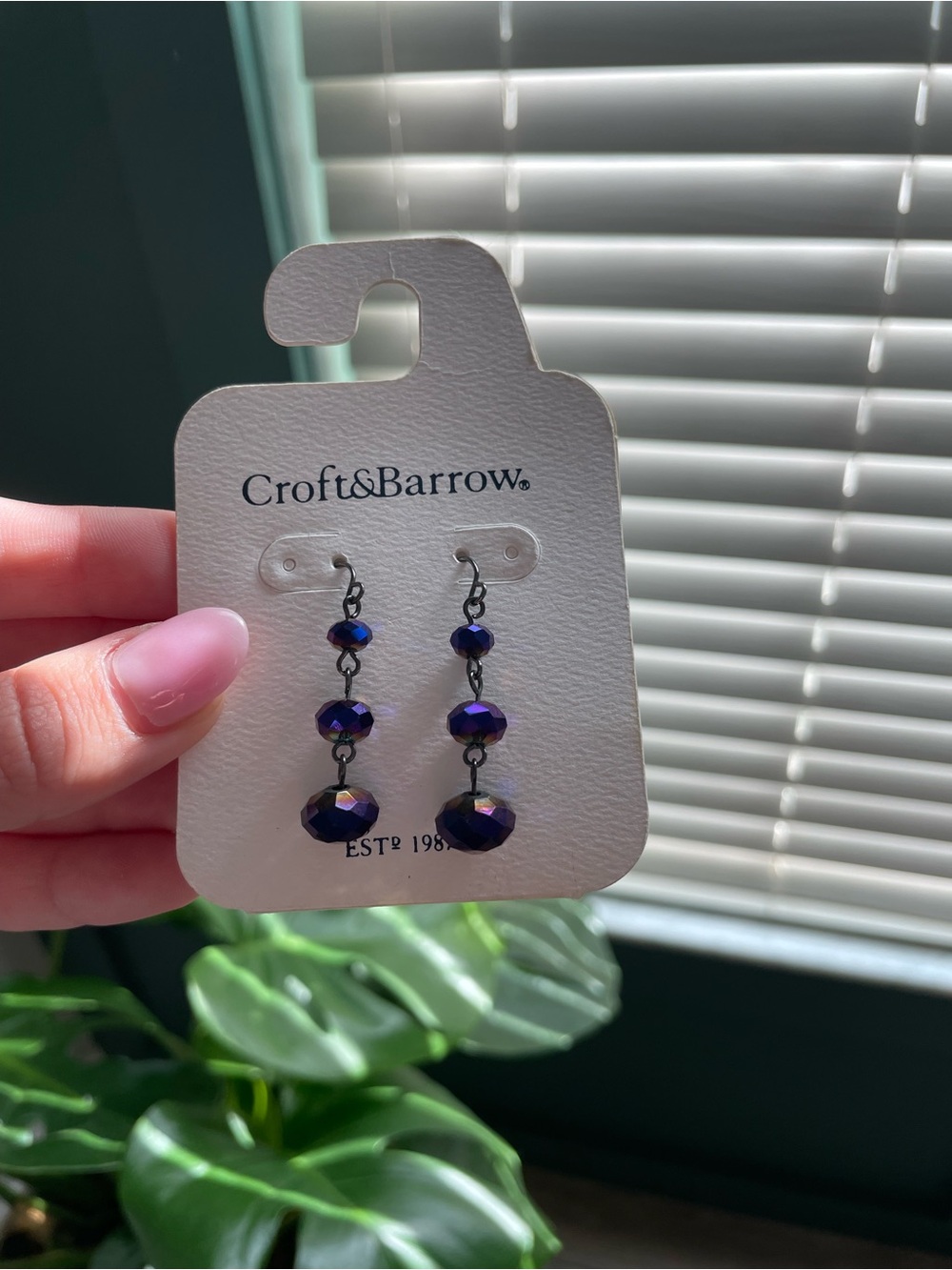 croft & barrow Iridescent Deep Purple Faceted Drop Earrings